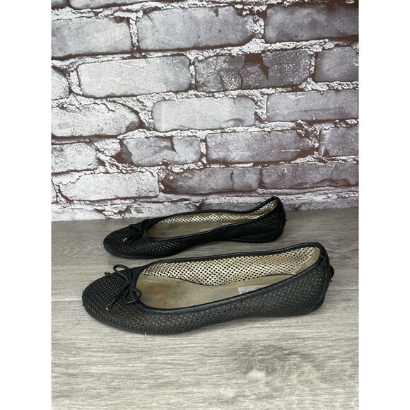 Jimmy Choo Black Leather Perforated Laser Cut Bow Ballet Flats Women 37EU/6.5M - Picture 1 of 16
